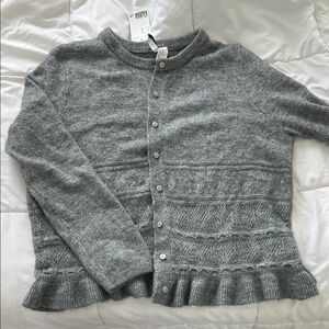 H&M Gray Knit Button-Up Cardigan with Ruffle Hem